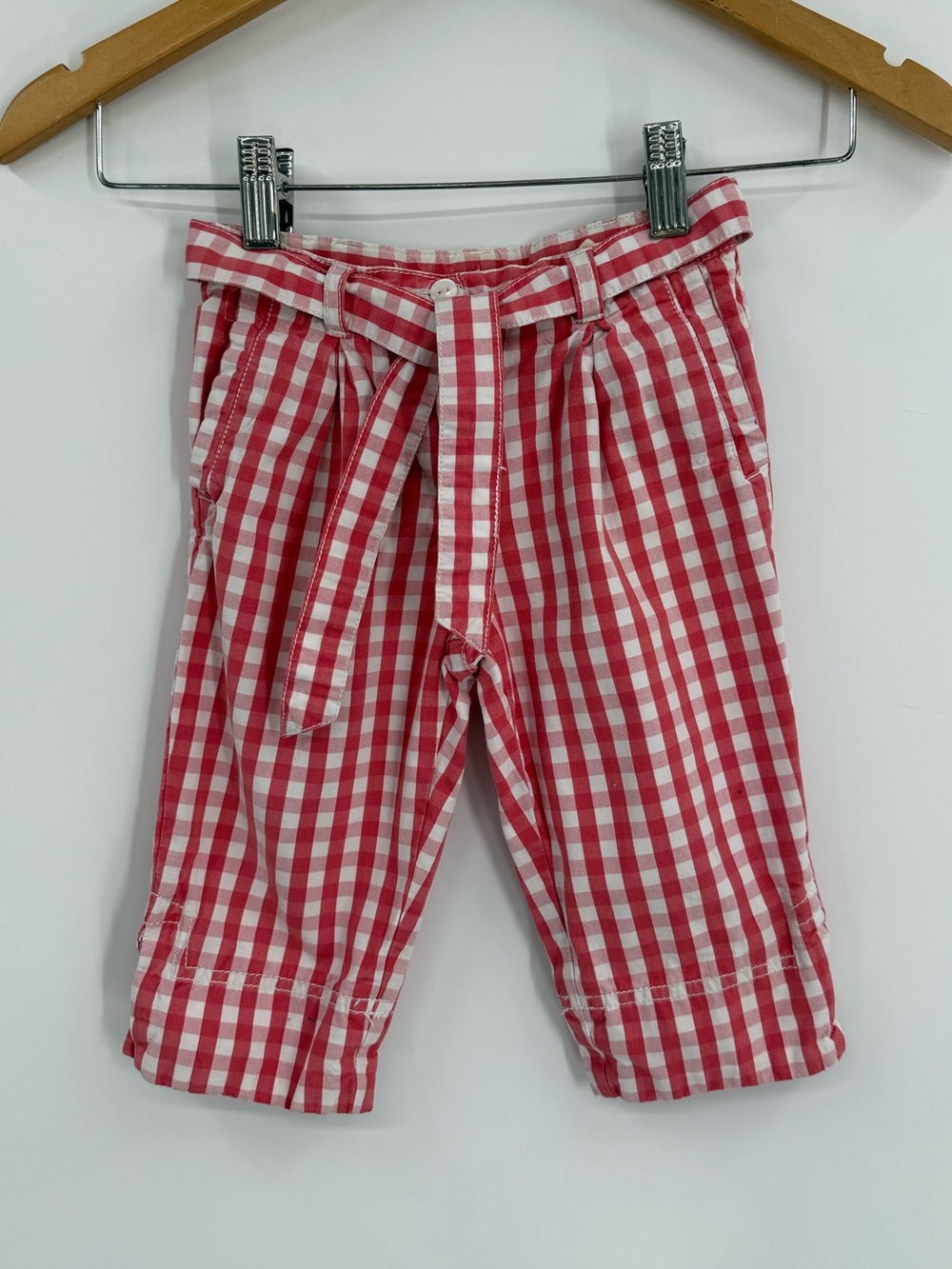Cyrillus 100% Cotton Gingham Check Belted Pants | Red White | 4